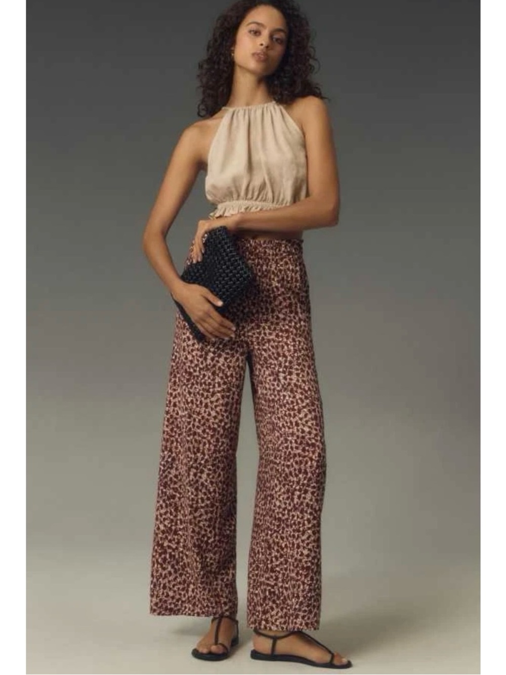 Anthropologie Women’s Floral Printed Wide-Leg Pull-On Pants Size XXS Burgundy